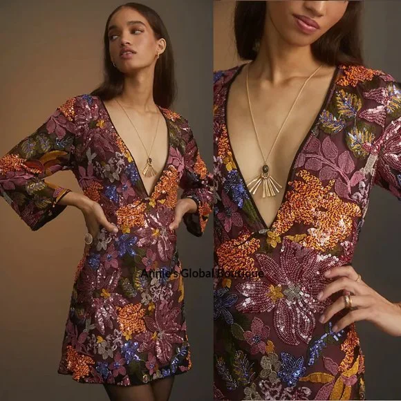 RARE NWT ANTHROPOLOGIE Sequined Embroidered Cut-Out Mini Dress. Size 20W - Picture 15 of 16